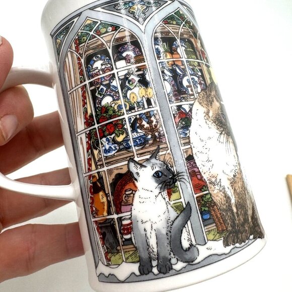 Christmas Cats Siamese Tabby Sue Scullard Mug Dunoon made in England - Picture 8 of 10